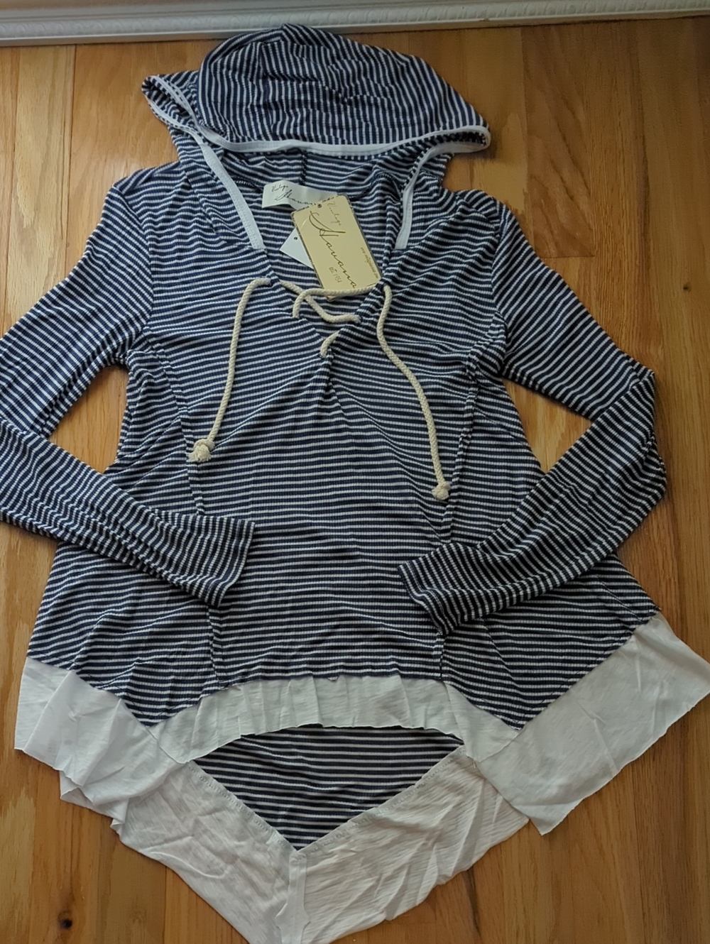 Vintage Havana Navy and White Striped Hooded Sweatshirt